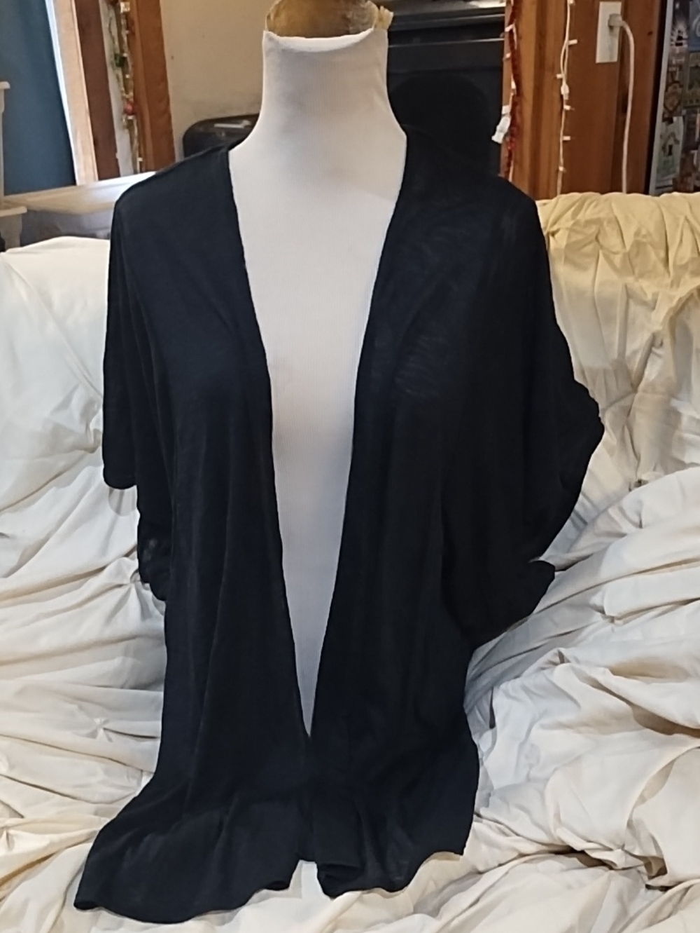 My Story Black Open-Front Draped Cardigan